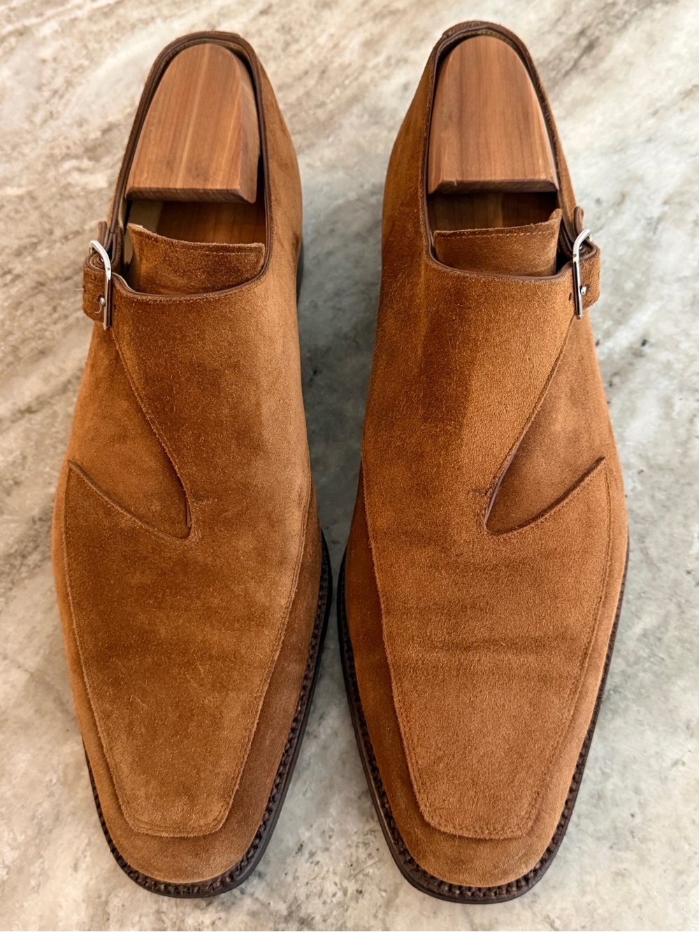 Stefano Bemer X Valextra Suede Monk Strap Oxfords 11/ 44 Shoes $2100 Tan Brown